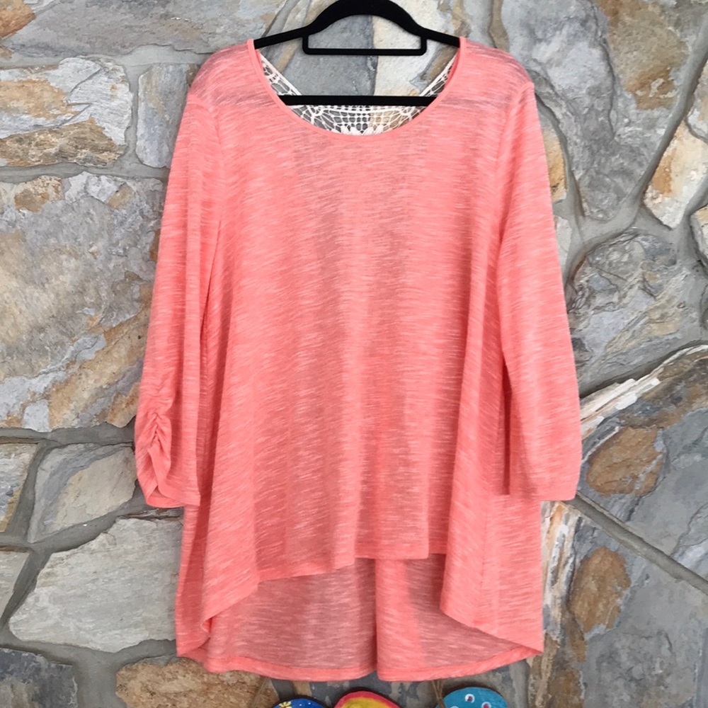 No Boundaries  soft knit Coral T with lace back insert